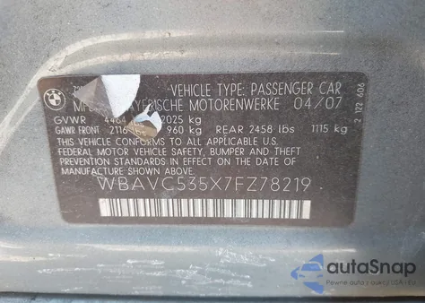 2007 BMW 328I from USA, damaged, VIN WBAVC535X7FZ78219